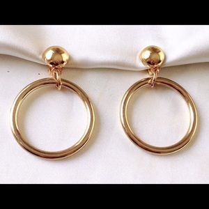 70s Large Size Gold Tone Hoops Clip On Earrings